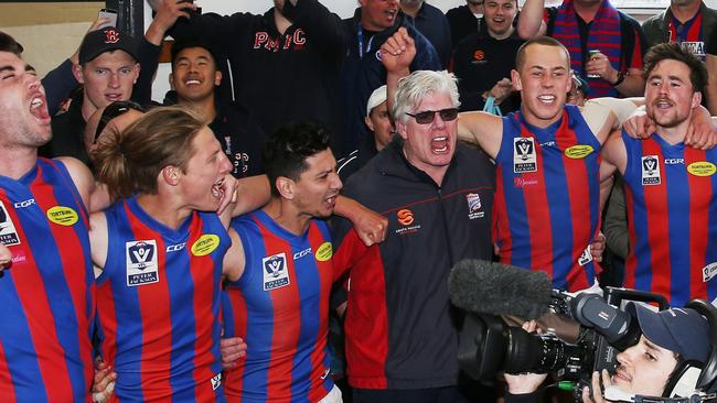 Port Melbourne players belt out the song. Picture: Getty Images.