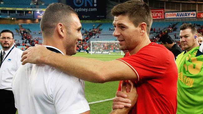 Robbie Farah with his idol Steven Gerrard at ANZ Stadium. Picture: Mark Evans