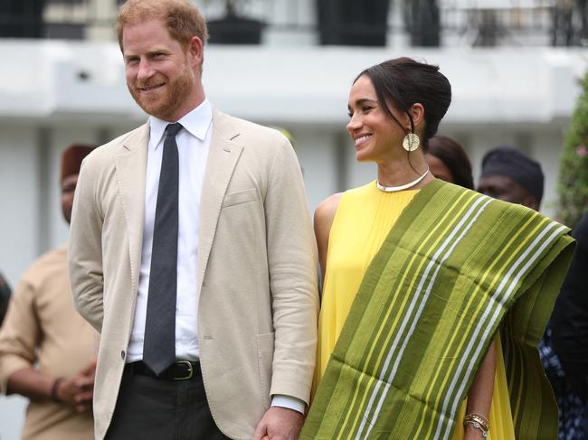 The reception marked Harry and Meghan’s final engagement in Nigeria. Picture: Kola SULAIMON / AFP