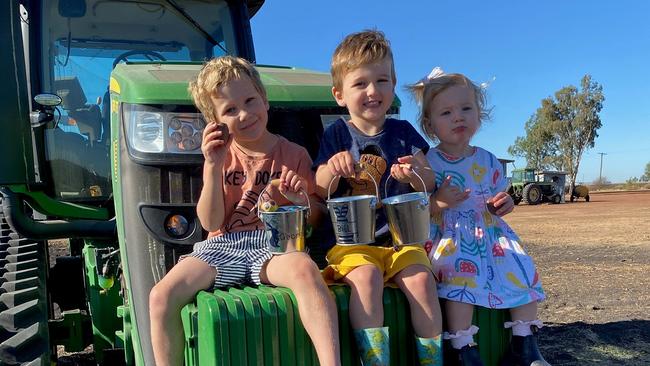 George, Bill, and Maggie Cherry with their Easter buckets from Bizzy Designs.