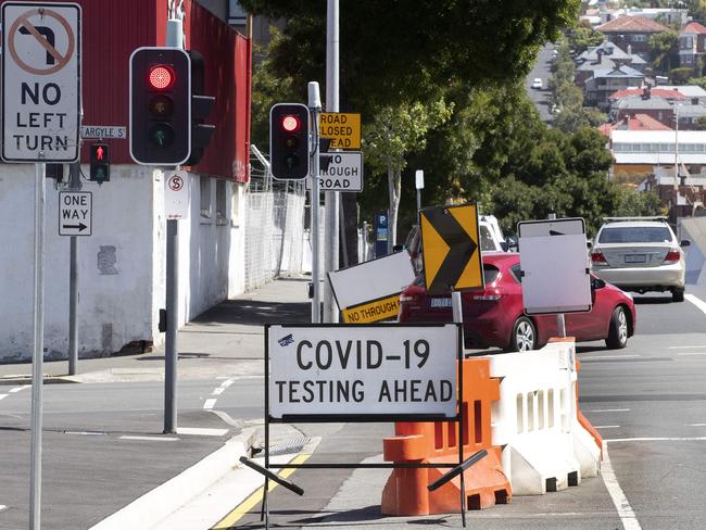 The new drive-in COVID-19 testing clinic has been set up at Melville St, Hobart. Picture: CHRIS KIDD