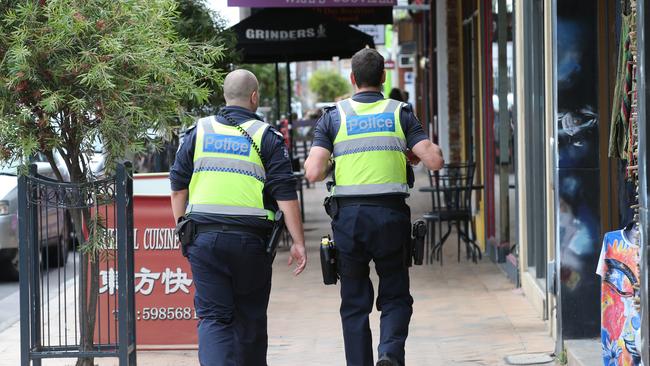 Out of control schoolies have been busted with knuckle dusters, a pocket knife and drugs on the Mornington Peninsula. Police patrol Rye during 2018 schoolies. Picture: David Crosling