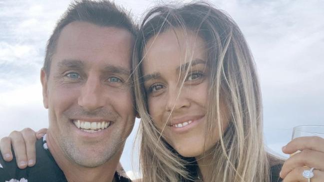 Newcastle Knights halfback Mitchell Pearce and fiancee Kristin Scott. Picture: Instagram