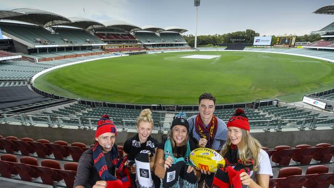 Tay Crawford, Charlotte Nenke, Jess Meachin, Sam Stones and Grace Mulvahil at Adelaide Oval. Picture: Roy VanDerVegt