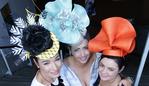 2015 Melbourne Cup Day colour at Flemington Racecourse .Colour at cup L to R. Candace Aitken , Rachael See and Kylie McCracken from Bundaberg QLD. Picture.andrew Tauber. CupColour15