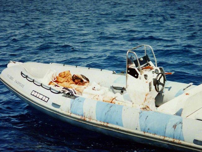 An evidence picture of the ghost boat, found with the bodies of George Koralis and George Loizos aboard. Picture: NewsCorp