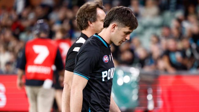 Zak Butters was subbed out of the qualifying final with rib issues. Picture: Michael Willson/AFL Photos via Getty Images