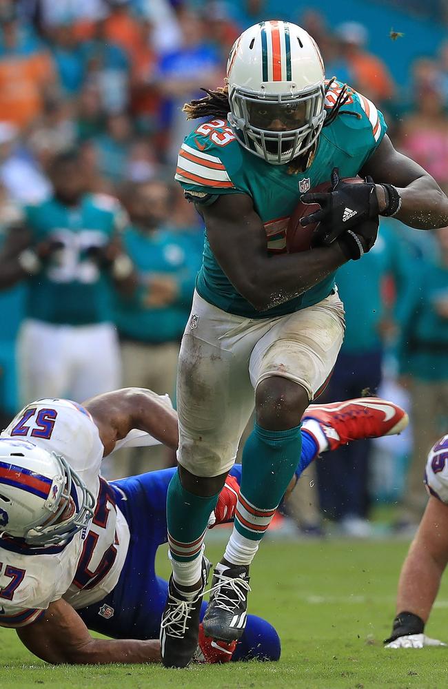 Jay Ajayi #23 of the Miami Dolphins rushes.