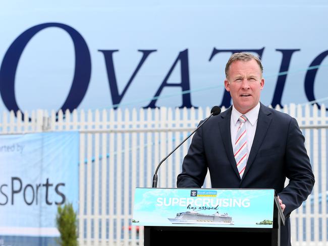 Ovation of the Seas cruise ship in Hobart. Premier Will Hodgman speaking at the press conference. Picture: SAM ROSEWARNE.