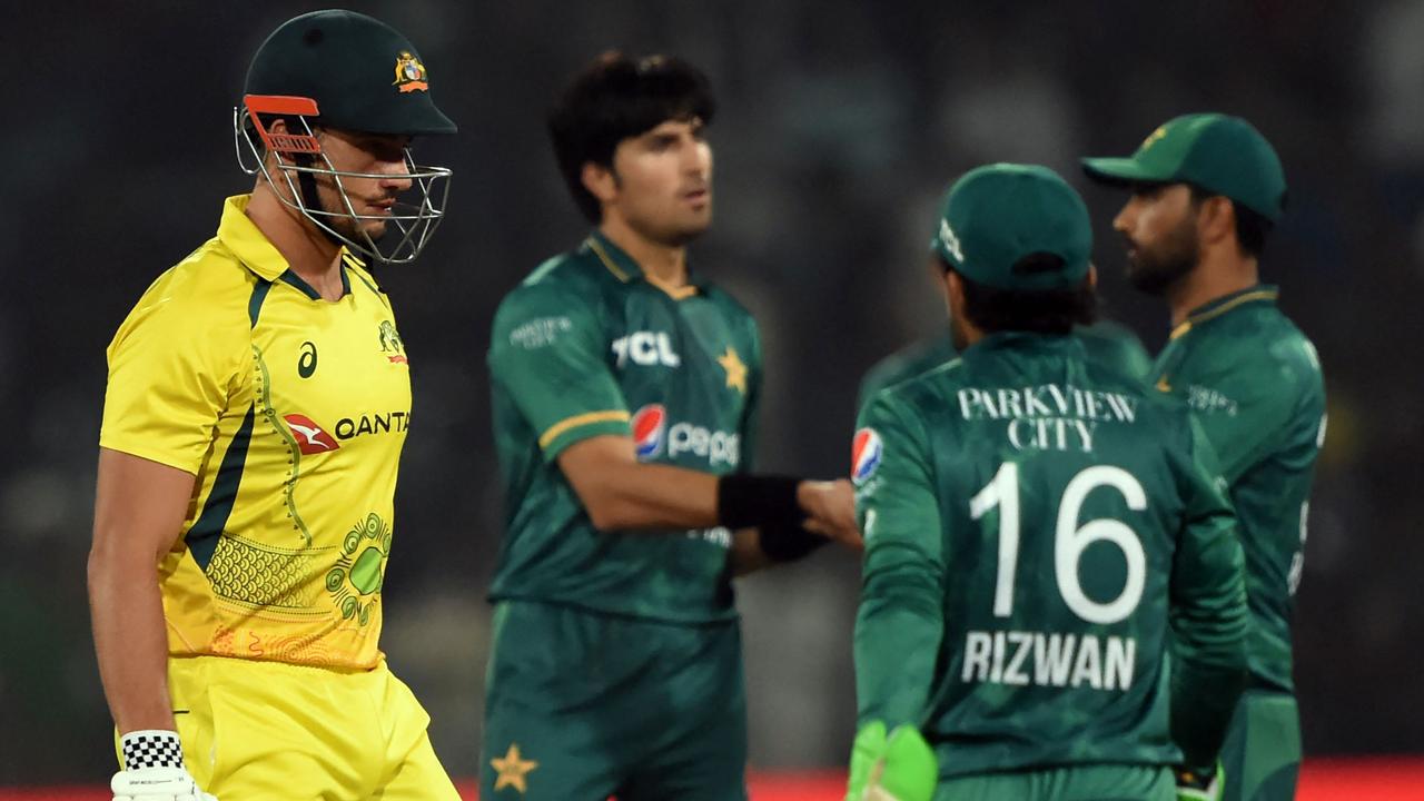 Marcus Stoinis leaves the field after his dismissal last night. Picture: AFP Images