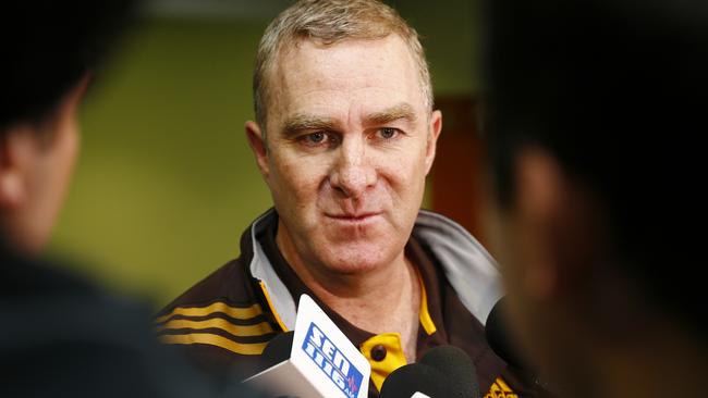 Hawthorn list manager Graham Wright faces the media. Picture: Michael Klein