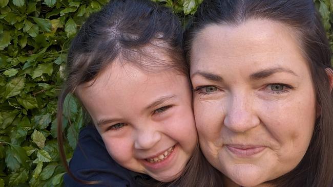 Jacqui Faliszewski with her daughter Evie on the first day of school in 2024. Picture: Supplied