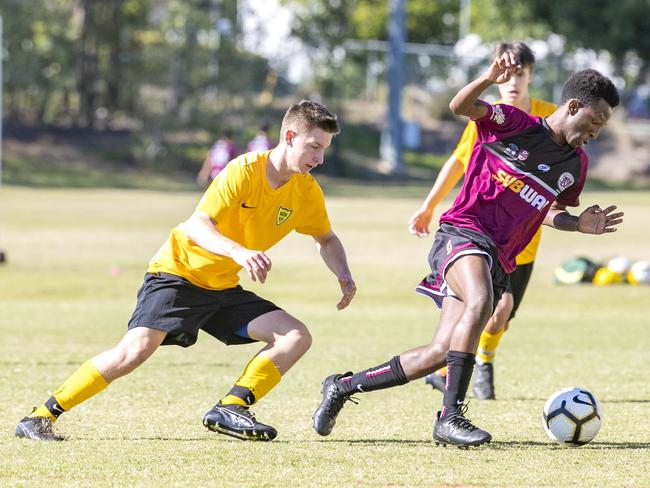 Sharif Niyonzima in the Queensland Schools Premier League Football match between Marsden and Corinda at Darra, Thursday, July 30, 2020 - Picture: Richard Walker