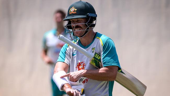 Warner is expected to play through pain, but it isn’t tipped to hamper his running between wickets. Picture: David Gray/AFP