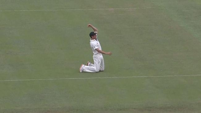 Moises Henriques celebrates after taking a brilliant catch in Kandy.
