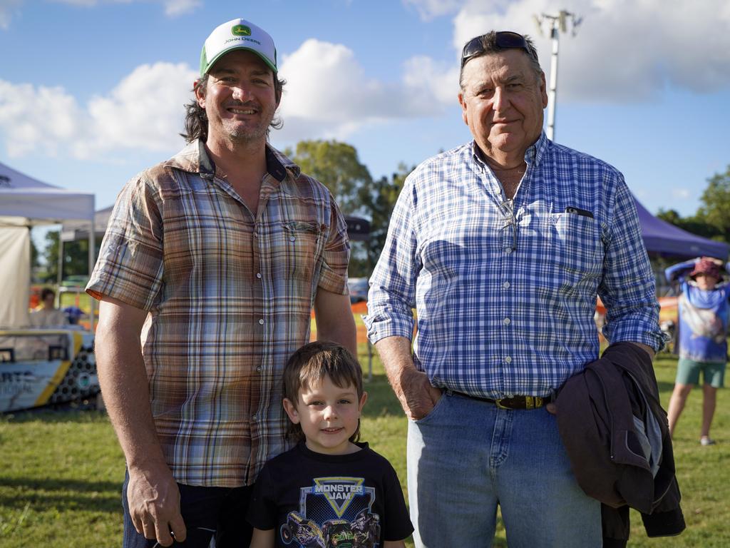 Calen residents Wayne Deguara with his son Cash Deguara, 6, and David Galea at the Calen Country Fair, Saturday, May 29, 2021. Picture: Heidi Petith