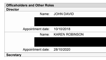 ASIC documents reveal Karen Robinson has joined John David as director of the company.