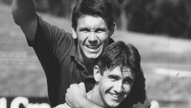 Andrew Johns and Matthew Johns during their playing days with the Newcastle Knights.