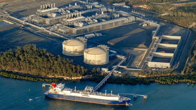 An aerial shot of the Australia Pacific LNG facility on Curtis Island.