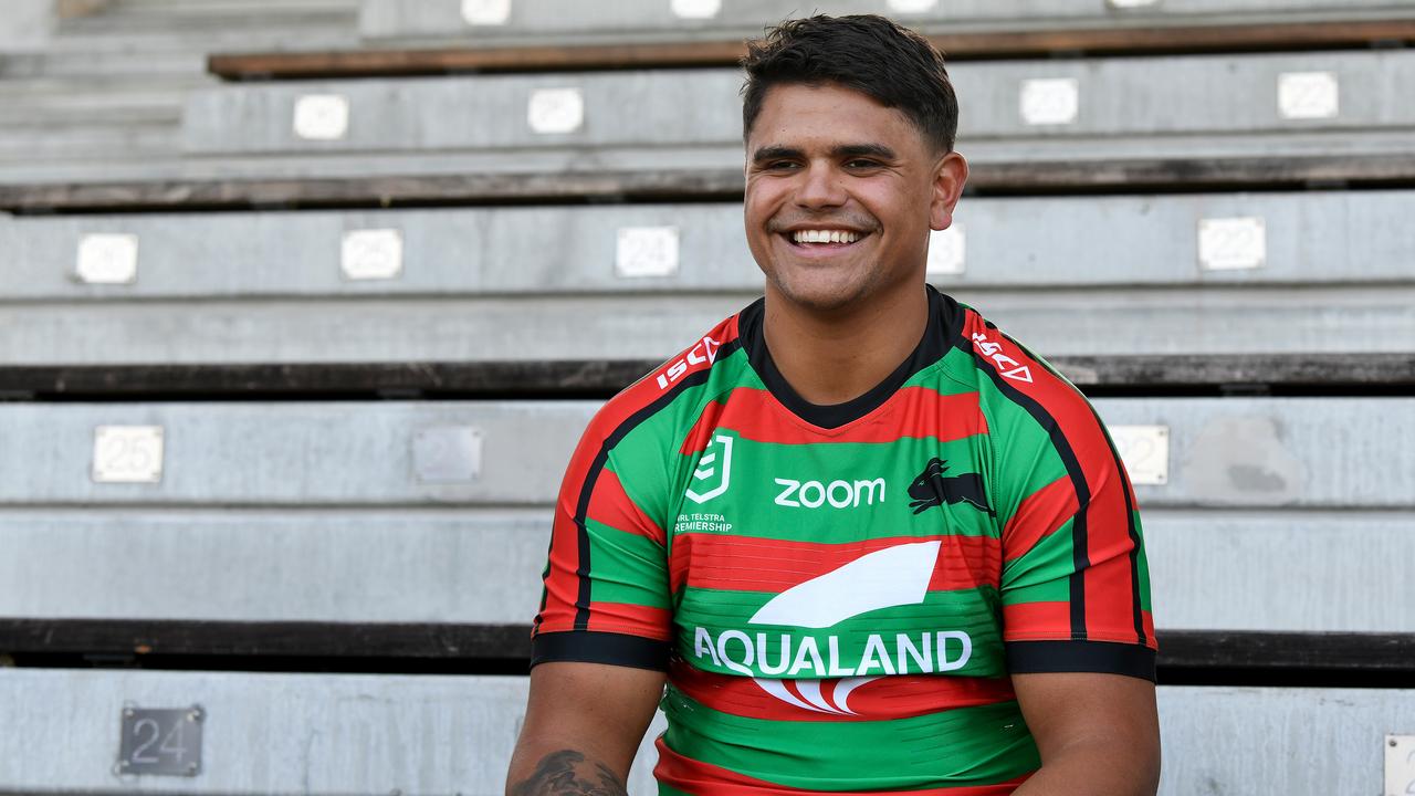 Latrell Mitchell poses for a photograph at Redfern Oval after signing with the Bunnies