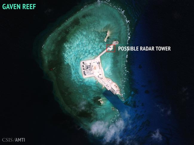 China also seems to be building radar and runways on other islands in the Spratly chain. Picture: CSIS Asia Maritime Transparency Initiative/DigitalGlobe