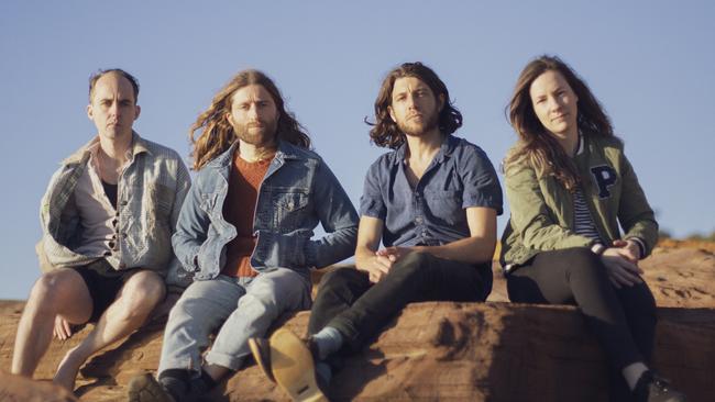 Melbourne indie folk band Husky, whose album 'Stardust Blues' is released in August 2020. L-R: Jules Pascoe (bass), Husky Gawenda (guitar/vocals), Gideon Preiss (keys) and Holly Thomas (drums). Picture: Matt Redlich