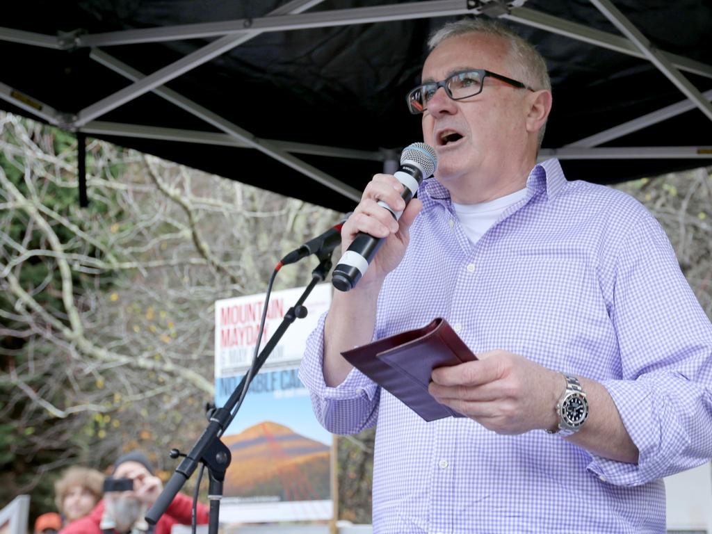 Andrew Wilkie MHR speaks at the Mountain Mayday Rally at the Cascade Gardens. Picture: PATRICK GEE