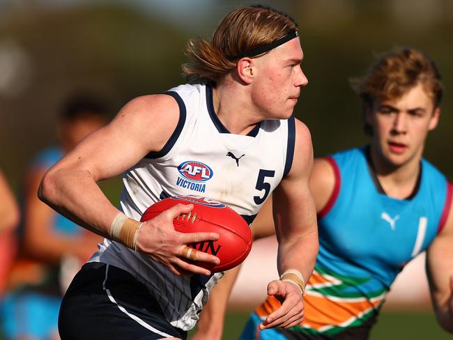 MELBOURNE, AUSTRALIA - JULY 09: Harley Reid of Vic Country in action during the 2023 AFL National Championships match between Vic Country and the Allies at RSEA Park on July 09, 2023 in Melbourne, Australia. (Photo by Graham Denholm/AFL Photos via Getty Images)