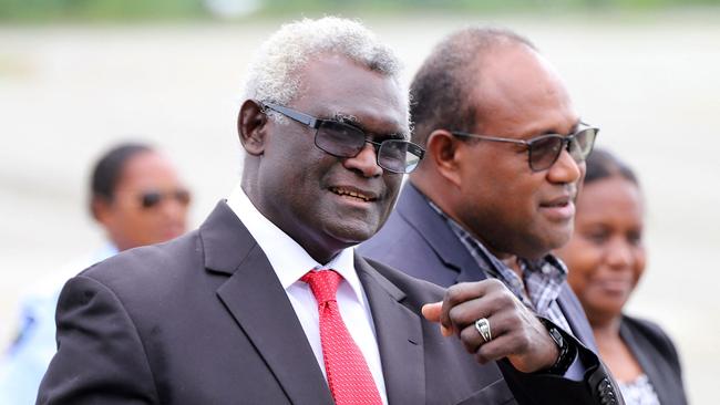 Solomon Islands Prime Minister Maanasseh Sogavare, left, has has warmly embraced China. Picture: AFP