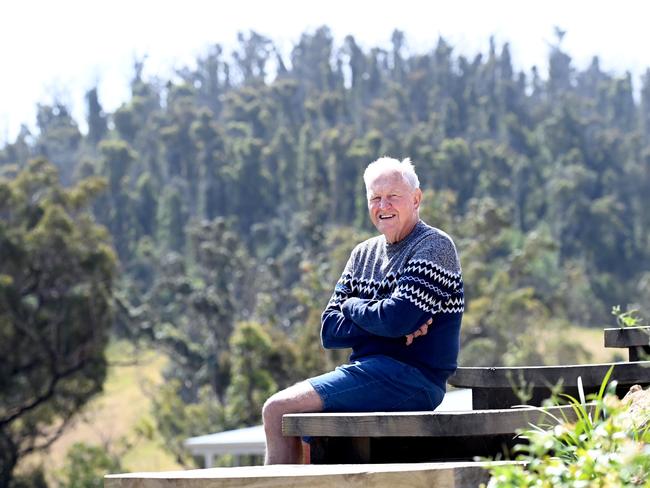 Former rugby league legend Ron Coote at his Lake Conjola home which he rebuilt after it was destroyed in the Black Summer bushfires. Picture: Jeremy Piper