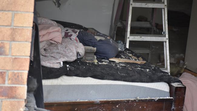 The bed in which two children and a man were sleeping at the time of impact. Picture: Peta McEachern