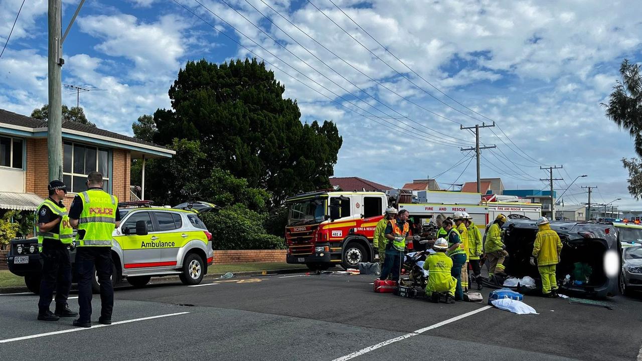 The scene of a crash on Landsborough Pde, Golden Beach on January 6, 2023.