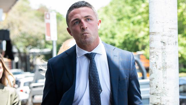 Sam Burgess leaves leaving the Moss Vale Local Court in NSW this month. He was given a two-year community corrections order after he was found guilty of intimidating his former father-in-law, Mitch Hooke. Picture: Bianca De Marchi