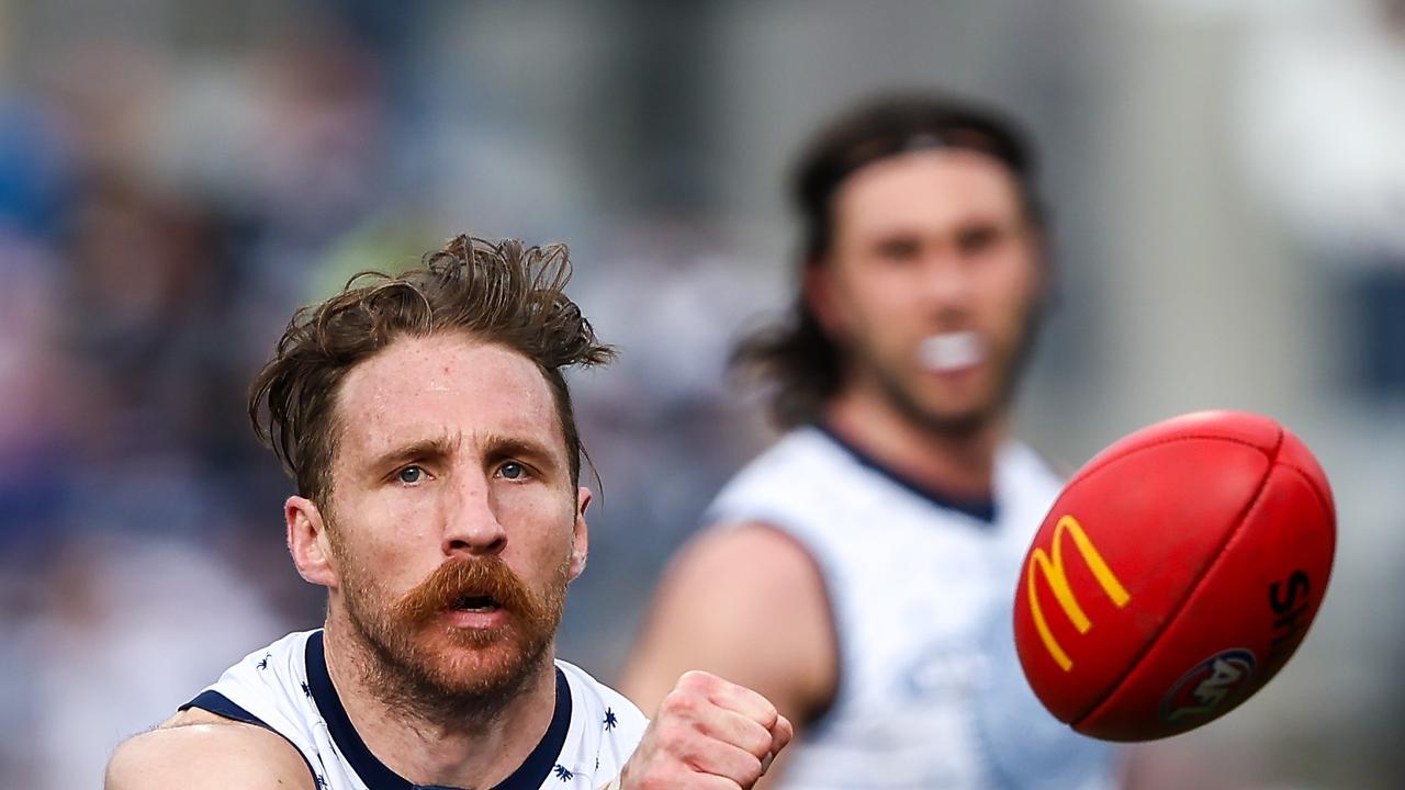 GEELONG, AUSTRALIA - JULY 09: Zach Tuohy of the Cats in action during the 2023 AFL Round 17 match between the Geelong Cats and the North Melbourne Kangaroos at GMHBA Stadium on July 9, 2023 in Geelong, Australia. (Photo by Dylan Burns/AFL Photos via Getty Images)