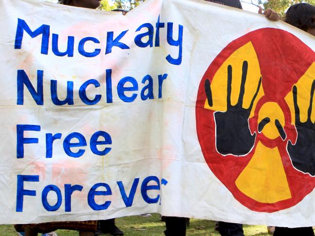 Muckaty supporters at the rally and news conference in Alice Springs after the announcement that the planned radioactive waste dump on Muckaty Station has been abandoned...Picture: Phil Williams