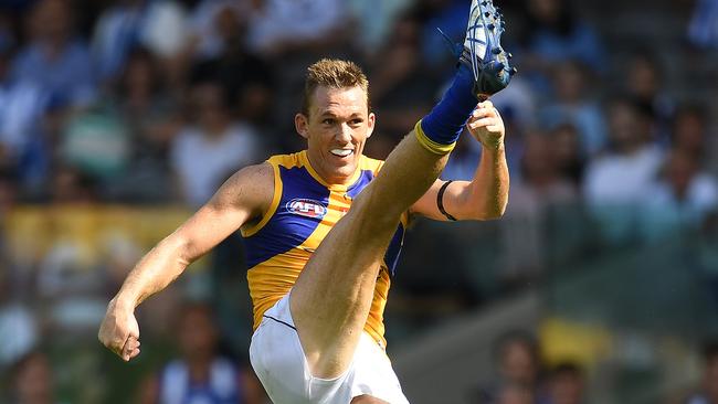 Drew Petrie kicks his first goal for West Coast.