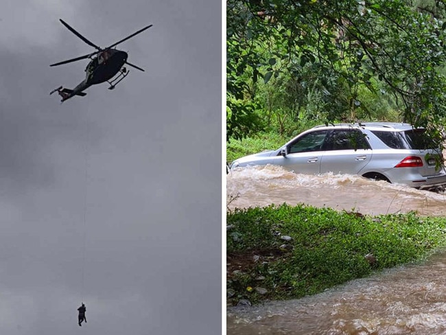 RFS chopper rescues man trapped in flood waters, dogs left behind