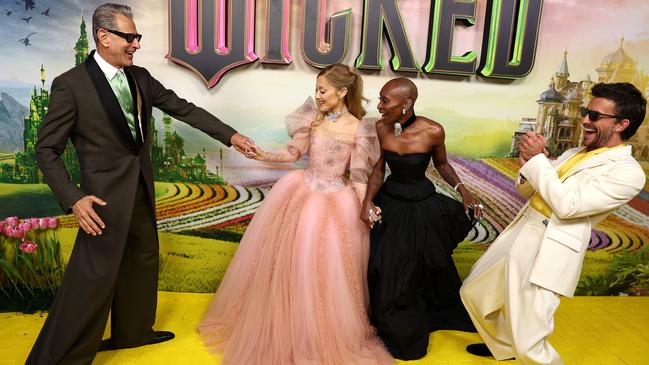 Jeff Goldblum, Ariana Grande, Cynthia Erivo and Jonathan Bailey cut glamorous figures on the gold carpet. Picture: Don Arnold/WireImage