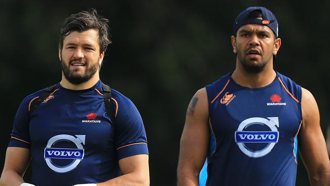 Adam Ashley-Cooper and Kurtley Beale during NSW Waratahs training at Moore Park. pic Mark Evans