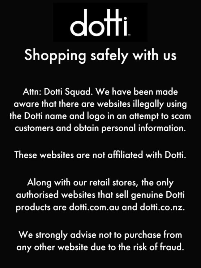 The scam is pretending to be clothing store, Dotti. Picture: Supplied