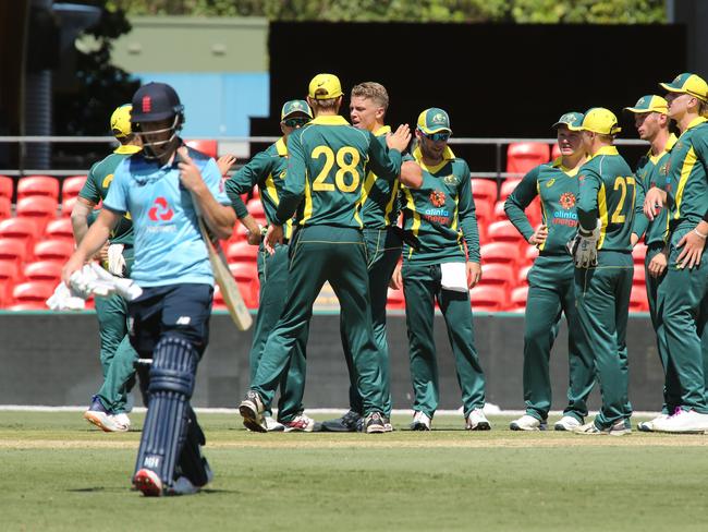 Cricket, Australia XI team playing England Lions in a one-day match at Metricon Stadium. Pic Mike Batterham