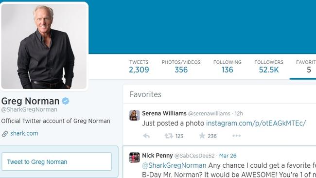 Greg Norman favourited a picture of Serena Williams’ behind.