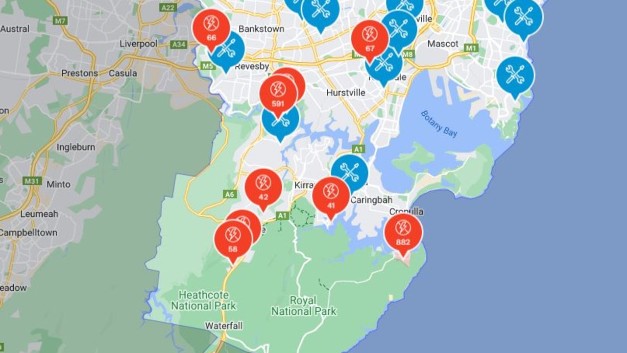 More than 3000 properties are without power in south Sydney. Picture: AusGrid