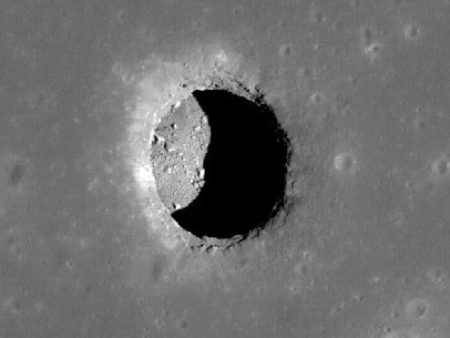 The moon cave is approximately 100 metres deep and 45 metres wide. Picture: NASA/GSFC/Arizona State University