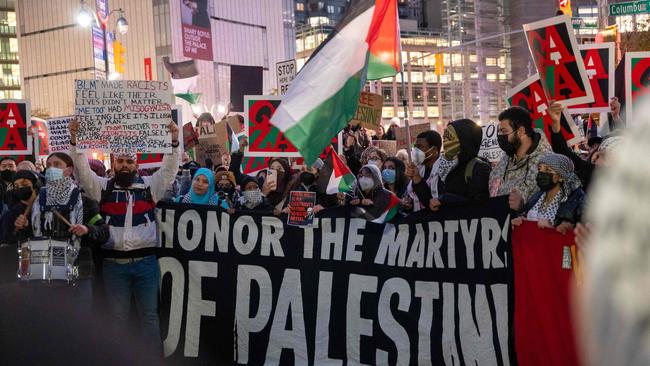 Hundreds of Palestine supporters march and rally in Columbus Circle in Manhattan on November 10. Picture: AFP