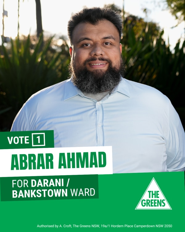 Syed Mustafa Abrar Ahmad, a Greens candidate for Canterbury-Bankstown Council’s Bankstown ward. Picture: Supplied