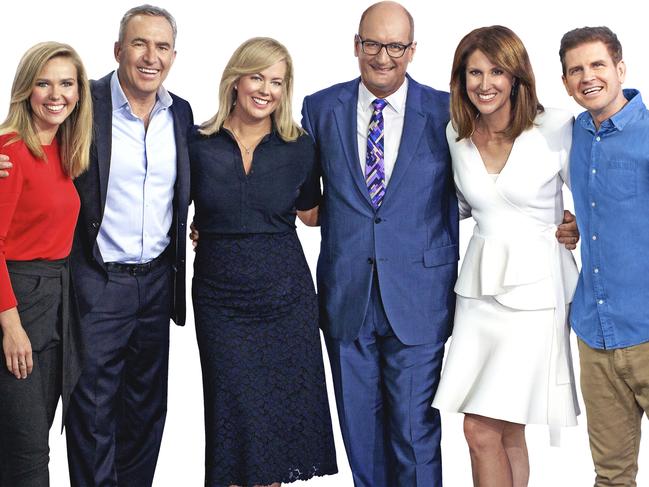 The Sunrise team, L to R: Edwina, Bartholomew, Mark Beretta, Samantha Armytage, David Kosh, Natalie Barr and Sam Mac.