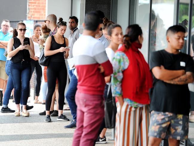 Jobseekers at Centrelink at Brisbane’s Nundah yesterday. Picture: John Gass/AAP