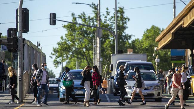 Cars and tram commuters are facing significant delays after a truck brought down tram wires halting all surrounding transport. Picture: Sarah Matray