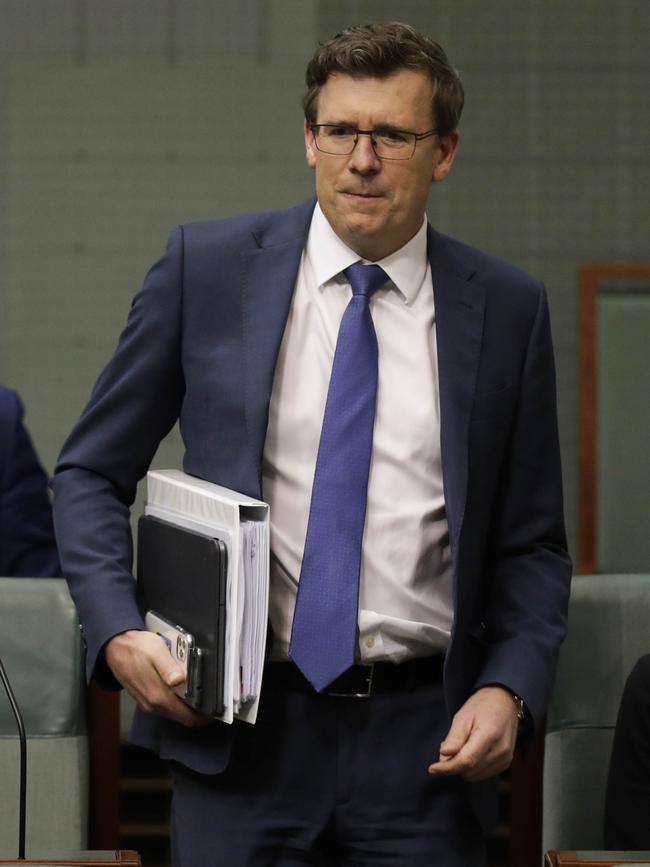 Acting Immigration Minister Alan Tudge arrives in the chamber. Picture: Sean Davey